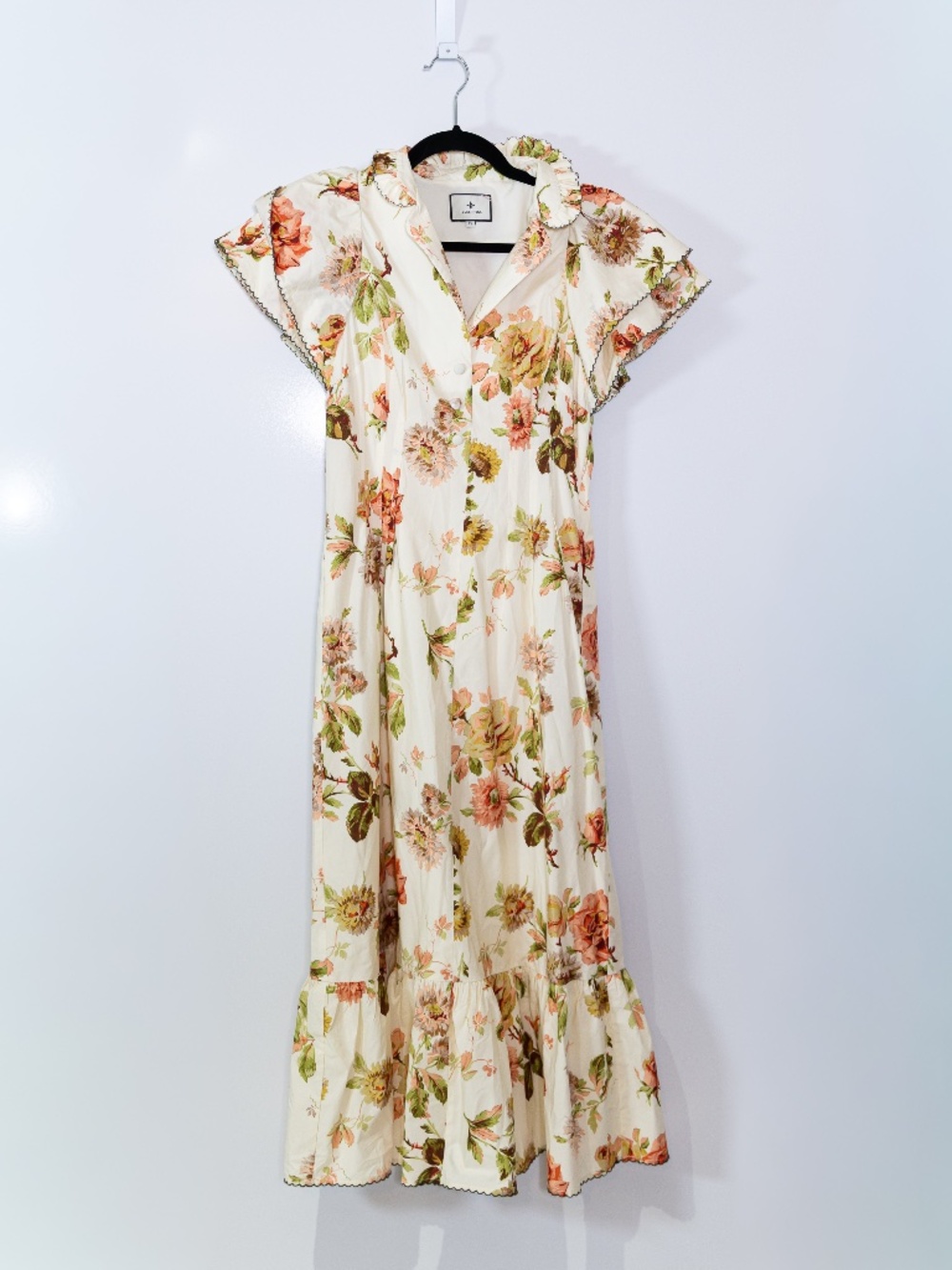 Tuckernuck Alicia Cotton Poplin Romantic Sepia Floral Flower Print Midi Dress Xs